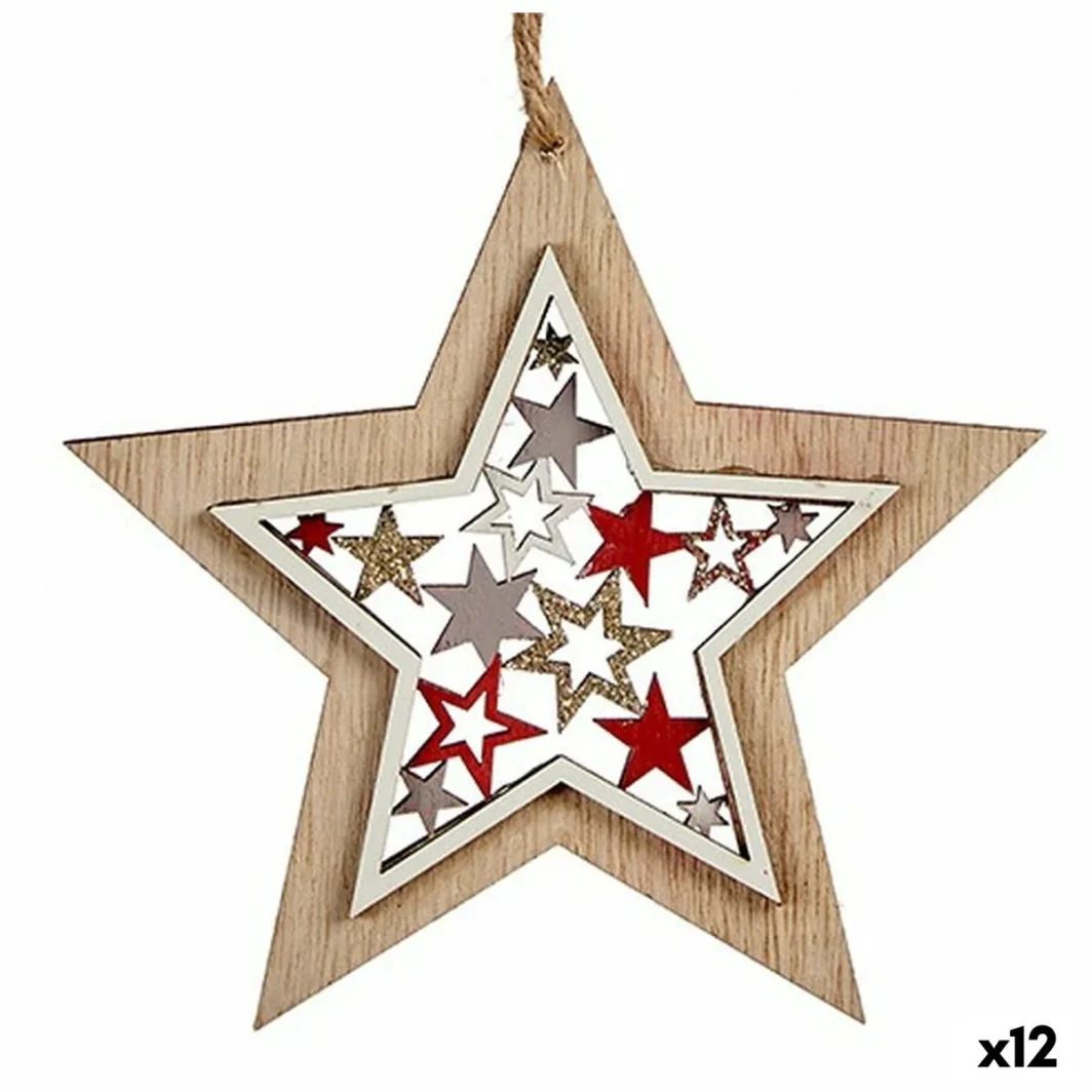 Décorations de Noël Blanc Marron Rouge Bois 13 x 0,5 x 13 cm (12 Unités)