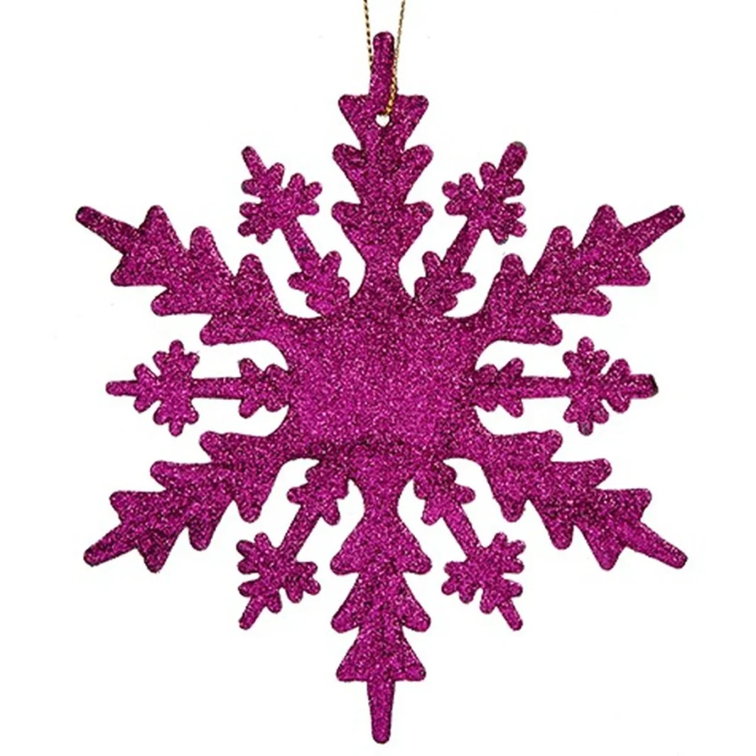 Décorations de Noël Flocons de neige Fuchsia Plastique Paillettes 15 x 15 x 0,2 cm (24 Unités)