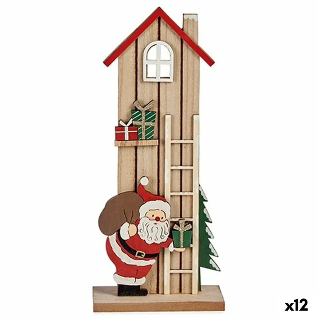 Figurine Décorative Maison Père Noël Marron Rouge Vert Bois 6,5 x 30 x 13 cm (12 Unités)